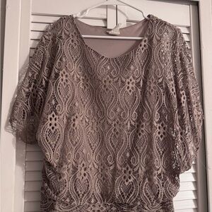 Brittany Black Lace Blouse - Taupe